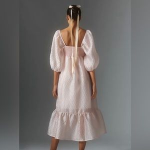 By Anthropologie Textured Pink Puff- Sleeve Dress